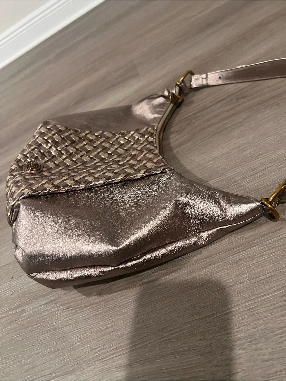 Elliott Lucca Metallic Taupe & Silver Woven Hobo